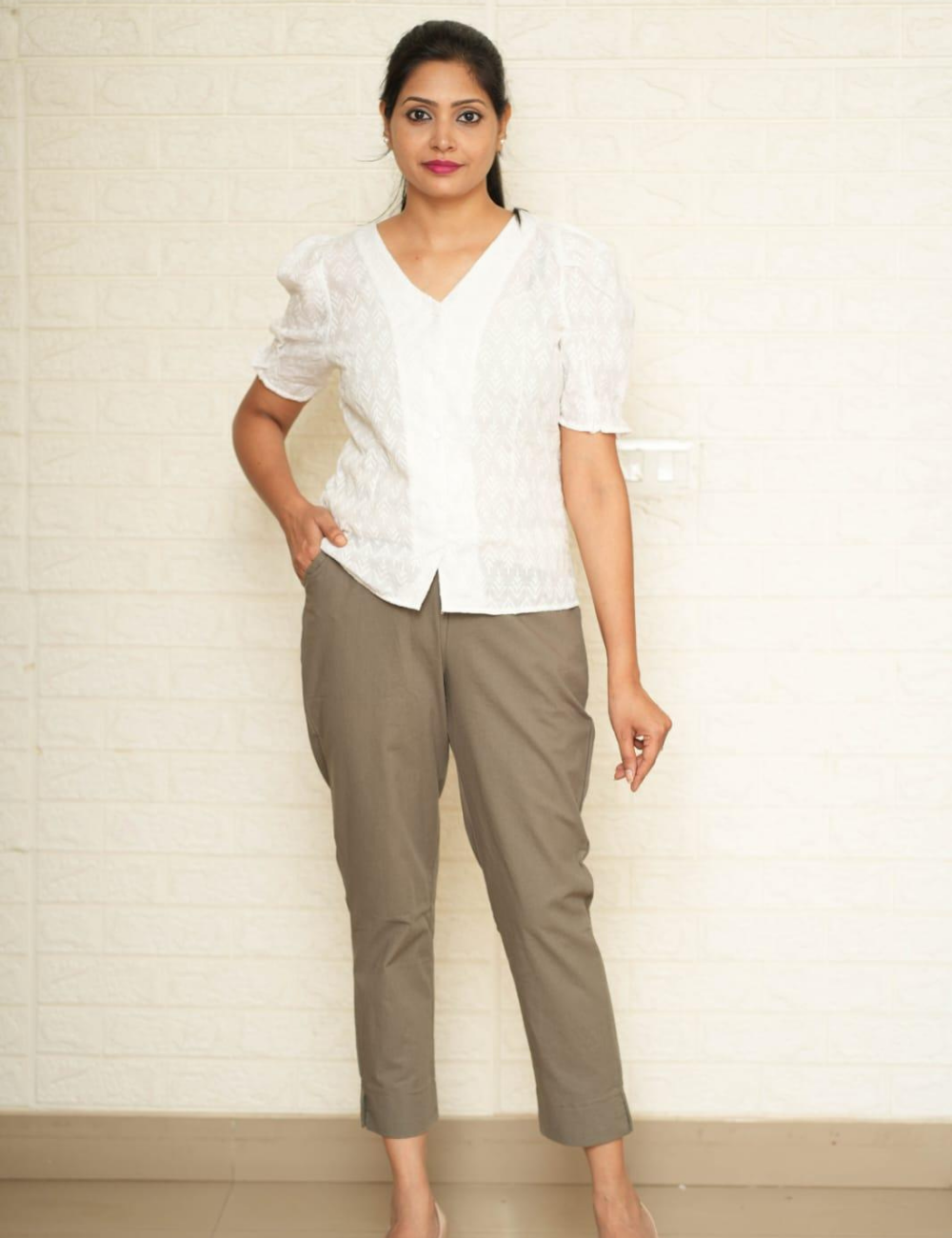 Women Cement Grey Cotton Pants