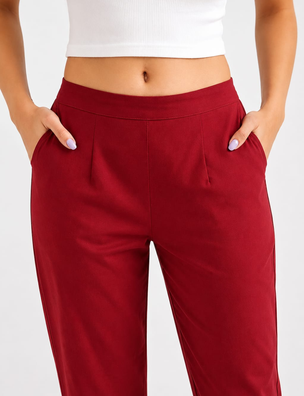 Women Maroon Cotton Straight Pant