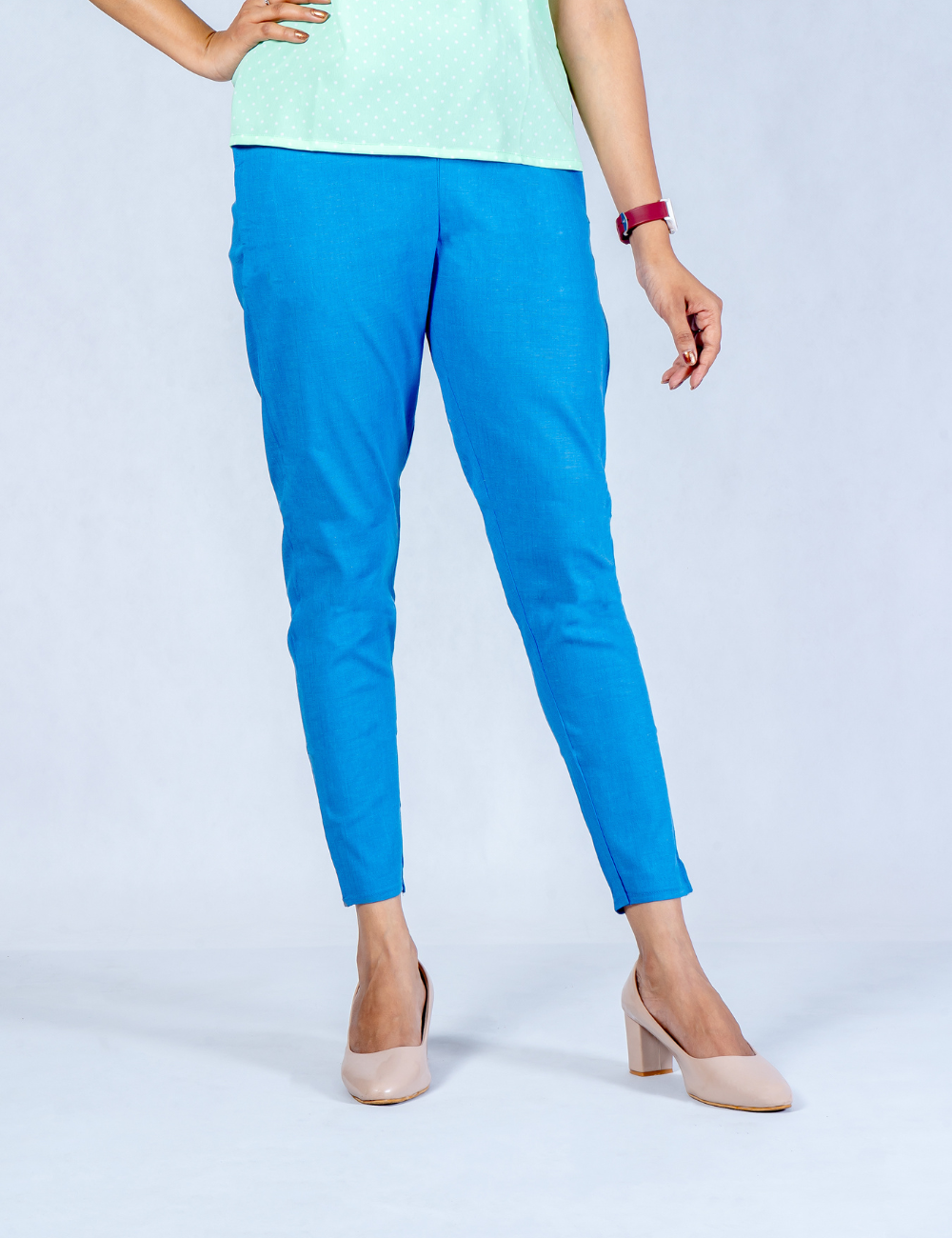 Women Royal Blue Cotton Lycra Pant