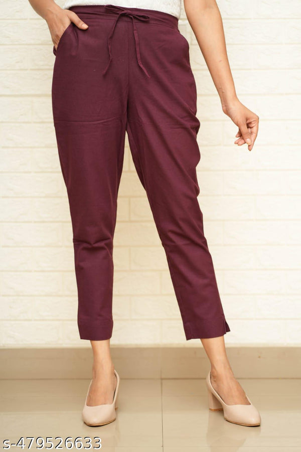 Women Wine Cotton Pant