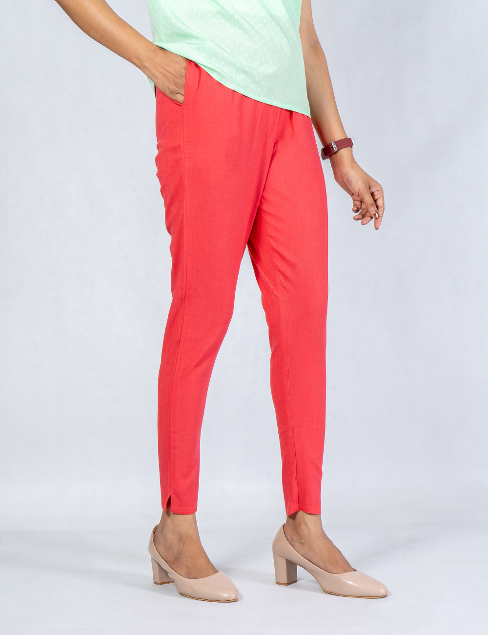 Women Dark Pink Cotton Lycra Pant