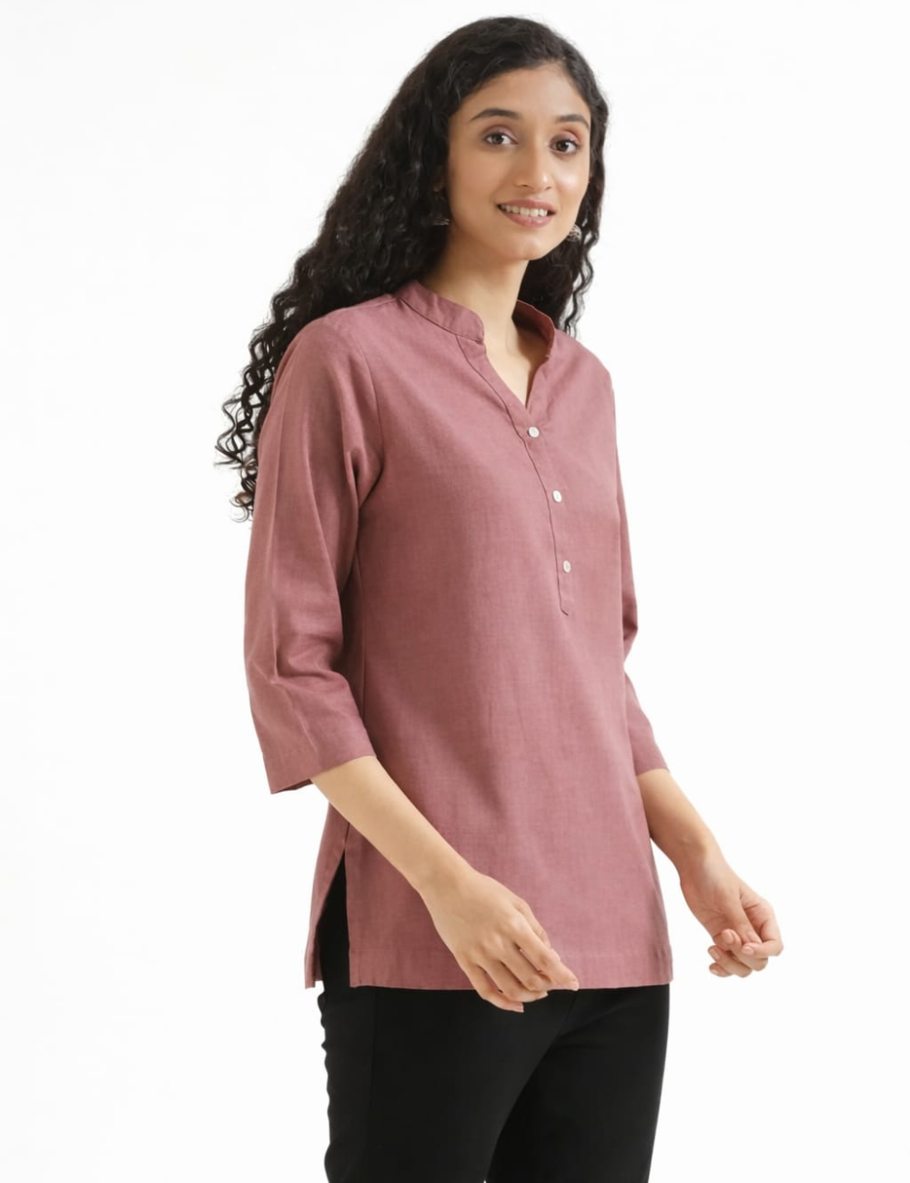 Womem Rose Toupe Airy Linen Short Kurta
