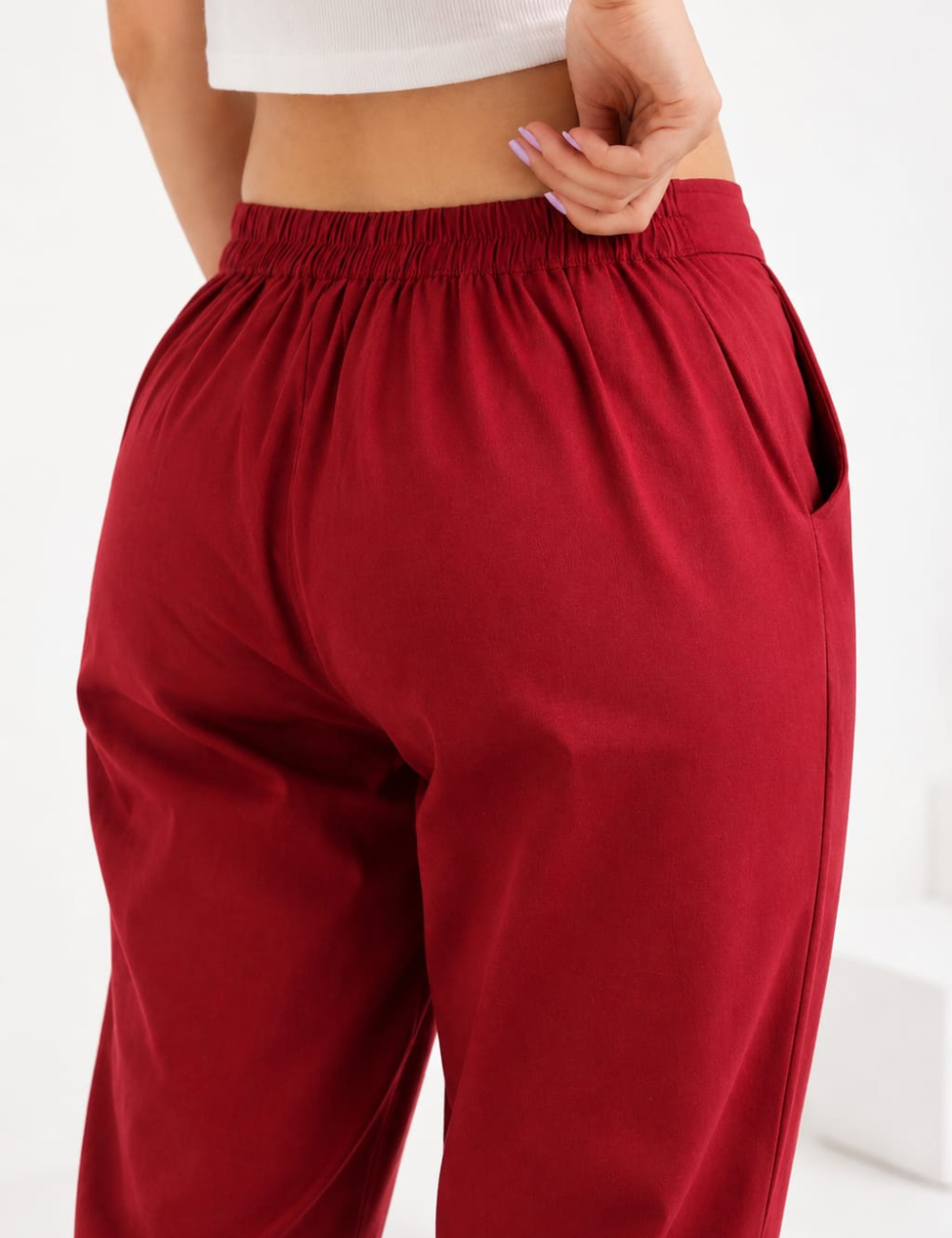 Women Maroon Cotton Straight Pant