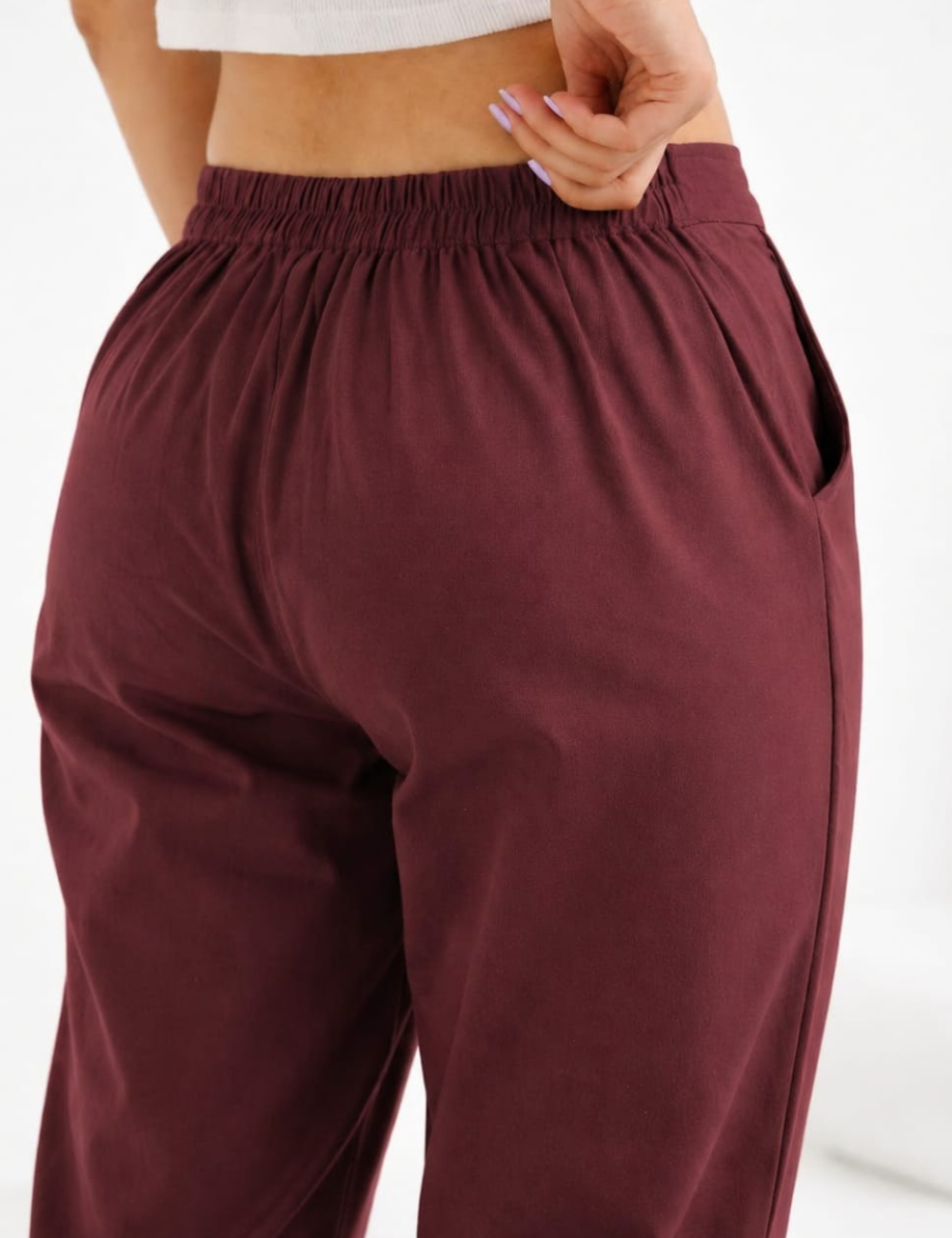 Women Wine Cotton Straight Pant