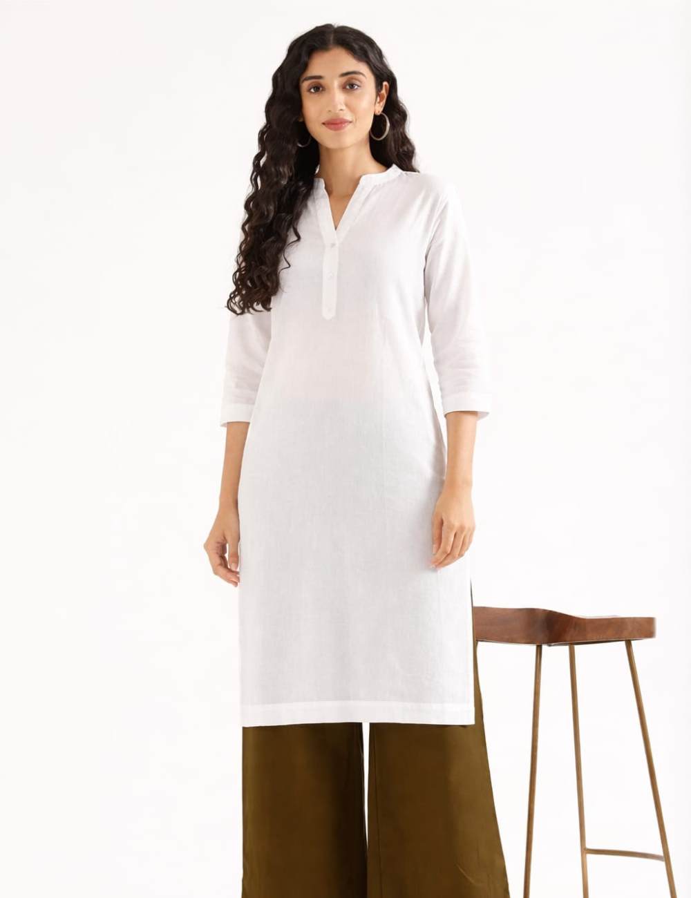 Women Peach Airy Linen Long Kurta