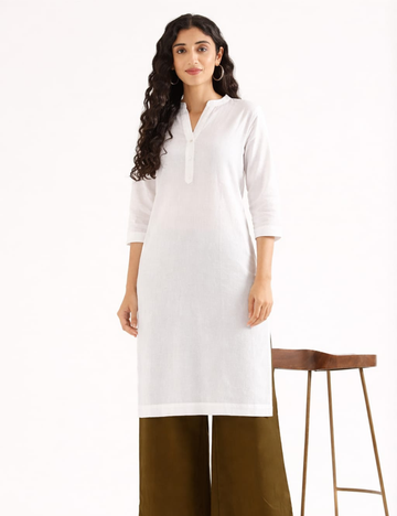 Women White Airy Linen Long Kurta