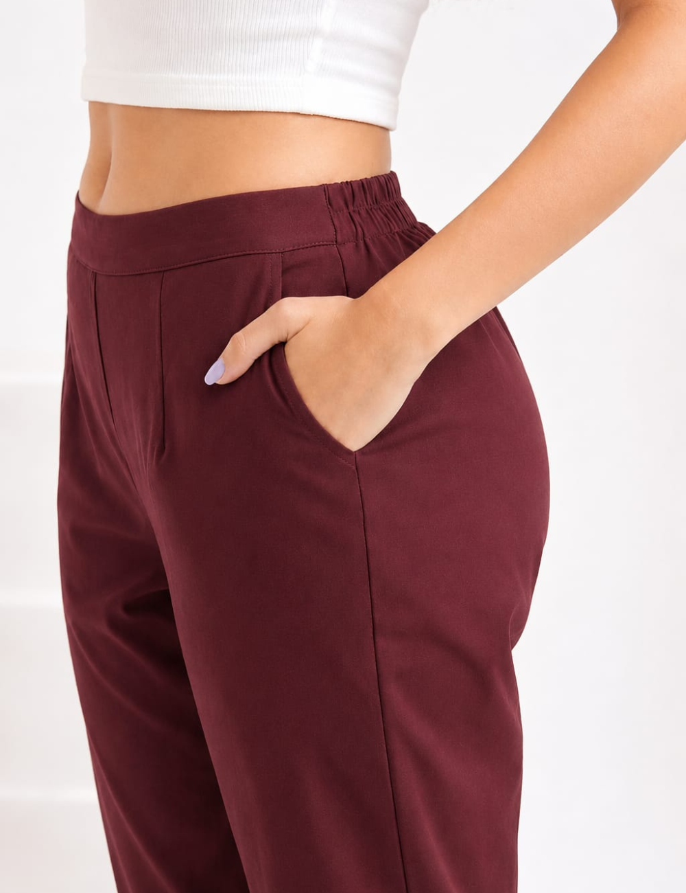 Women Wine Cotton Straight Pant