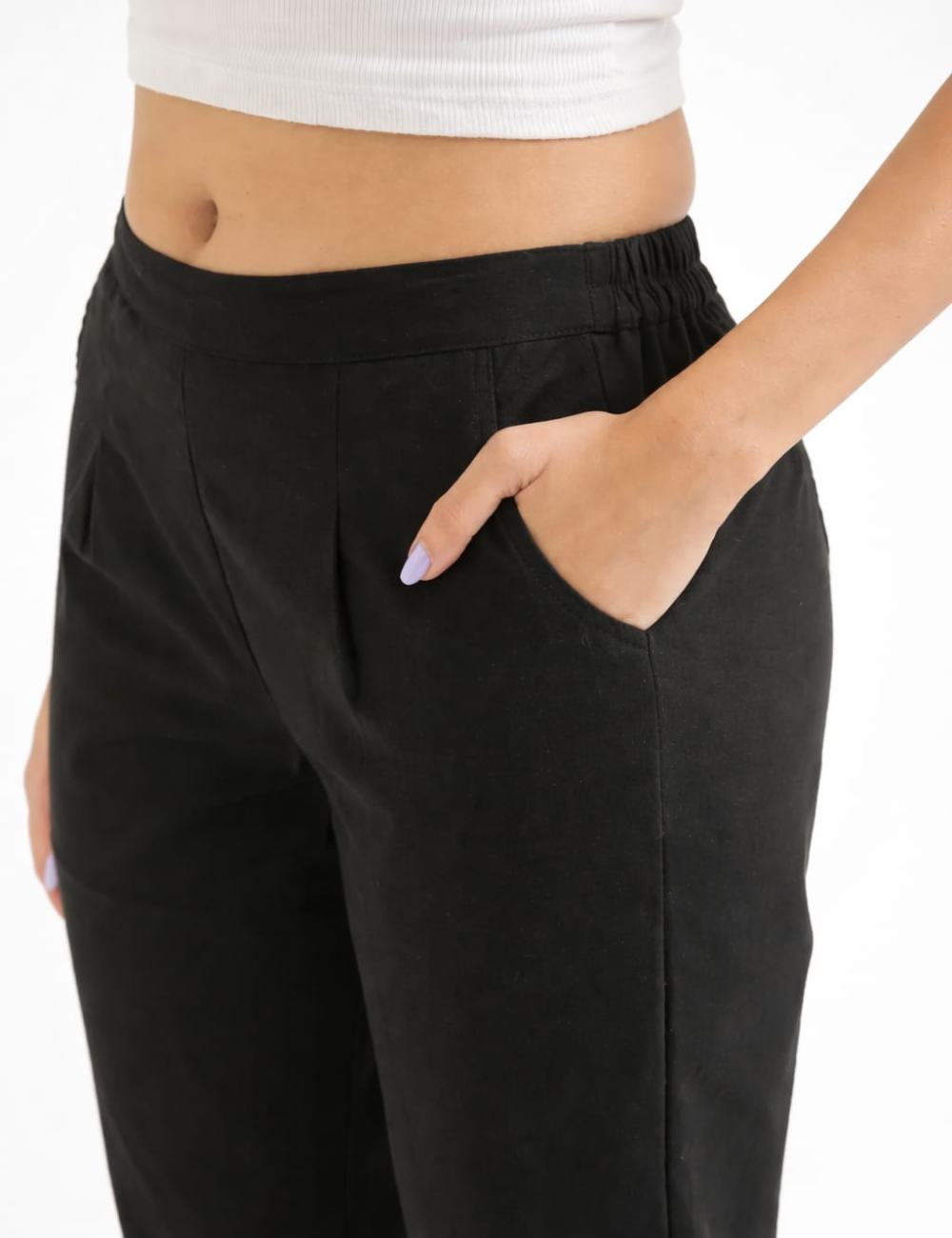Women Black Cotton Straight Pant