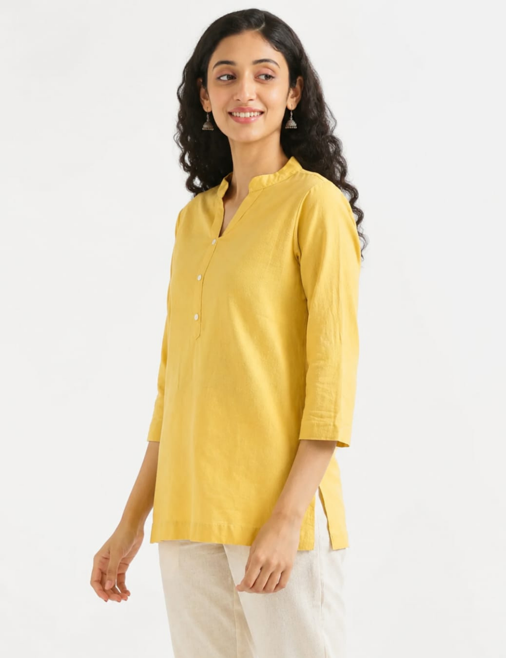 Womem Yellow Airy Linen Short Kurta