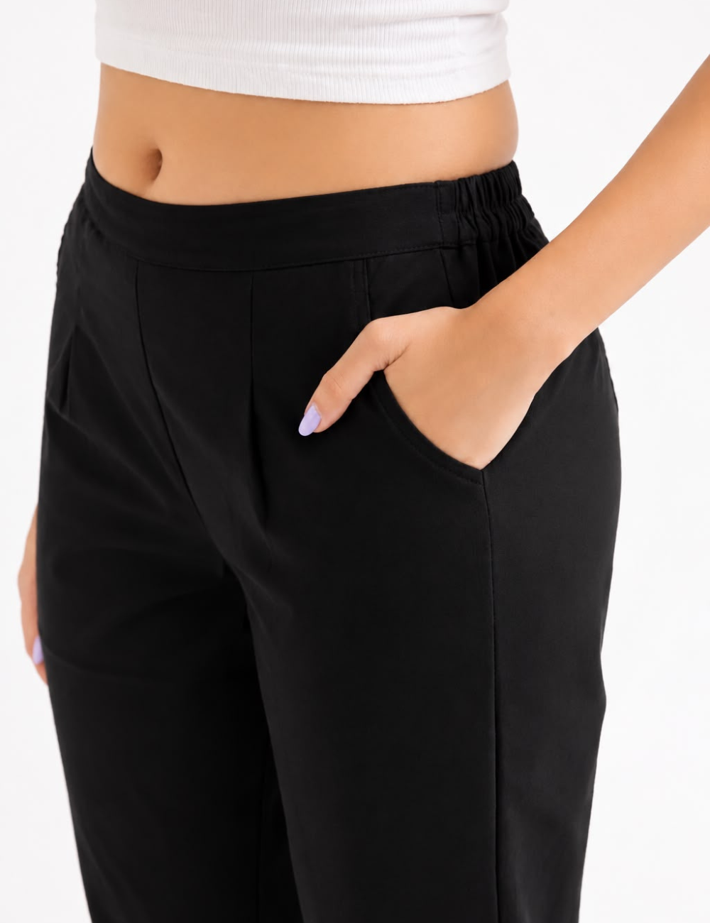 Women Black Cotton Straight Pant