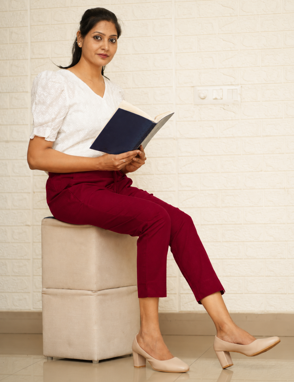 Women Maroon Cotton Pant