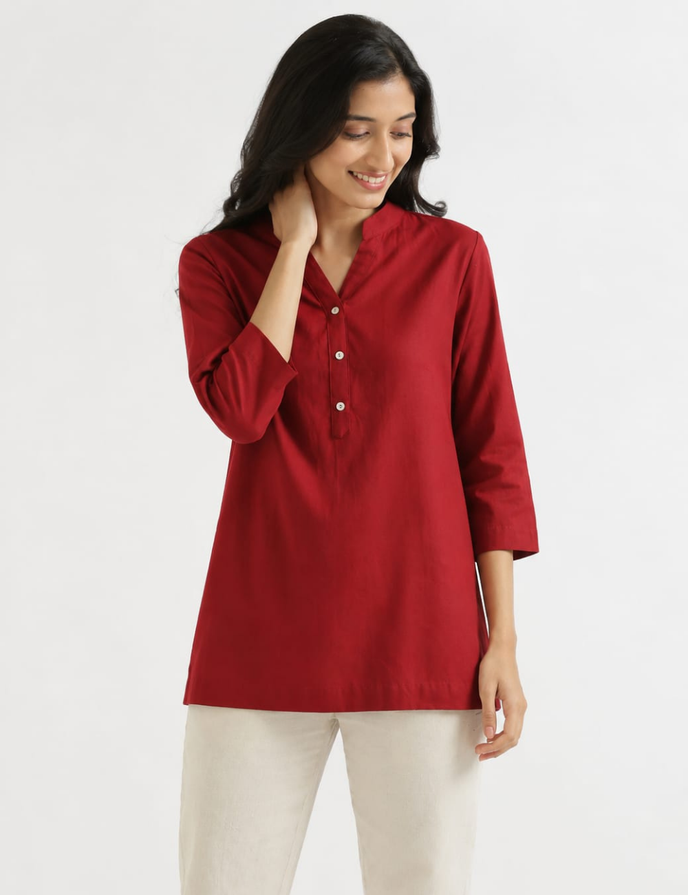 Womem Maroon  Airy Linen Short Kurta