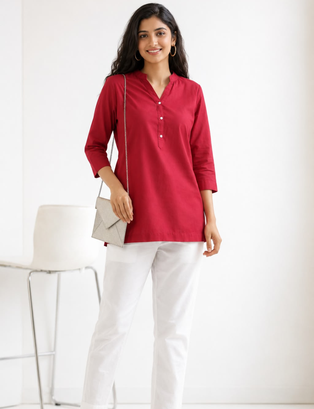 Women White Cotton Straight Pant