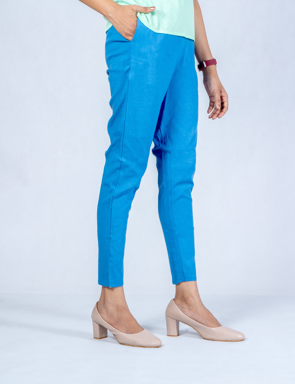 Women Royal Blue Cotton Lycra Pant