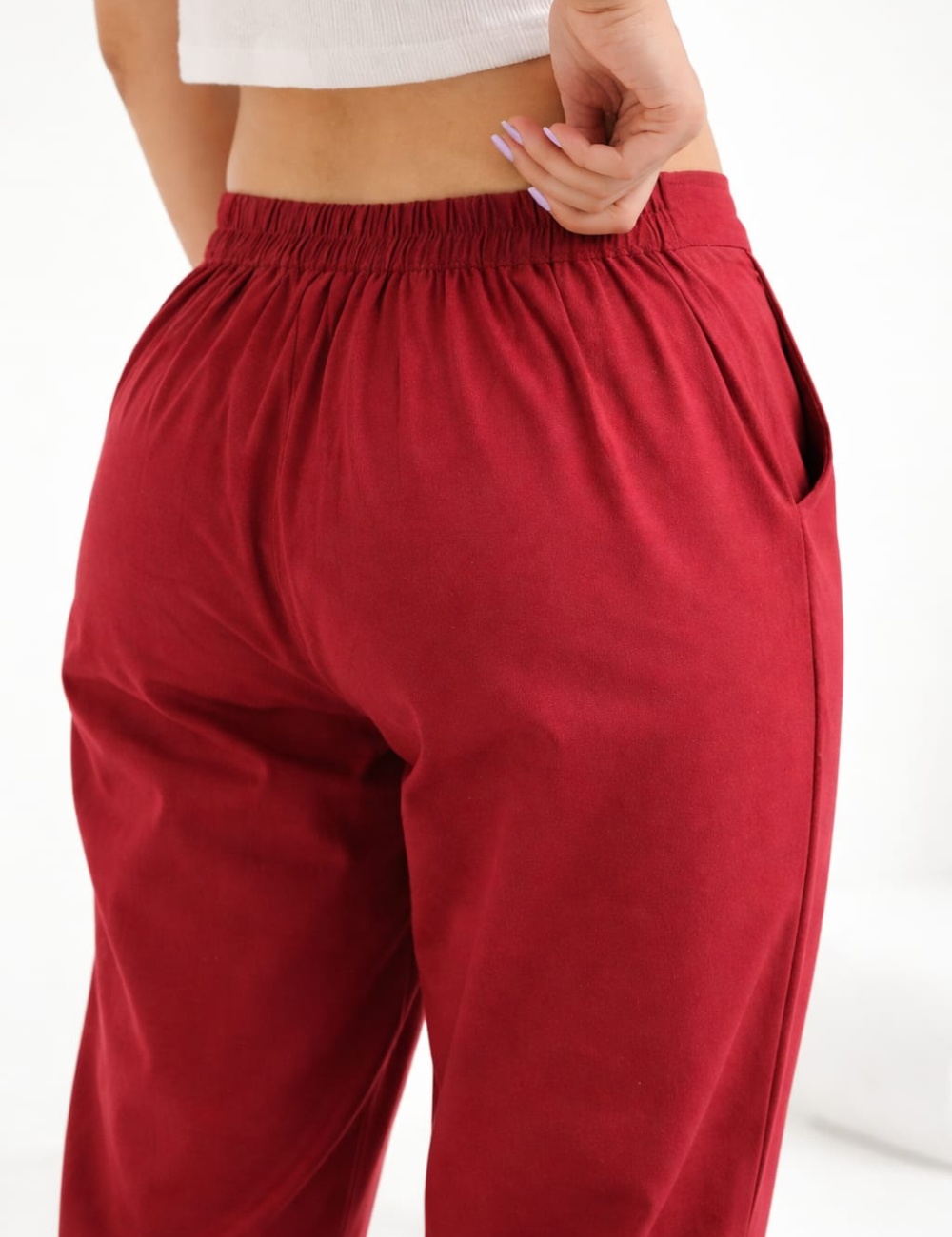 Women Maroon Cotton Straight Pant