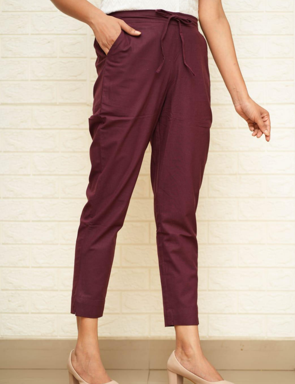 Women Wine Cotton Pants