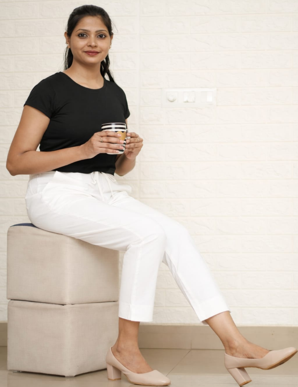 Women White Cotton Pants