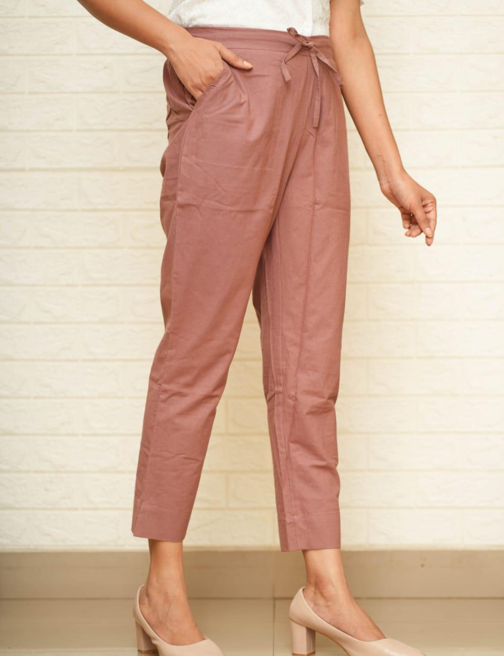 Women Onion Pink Cotton Pant