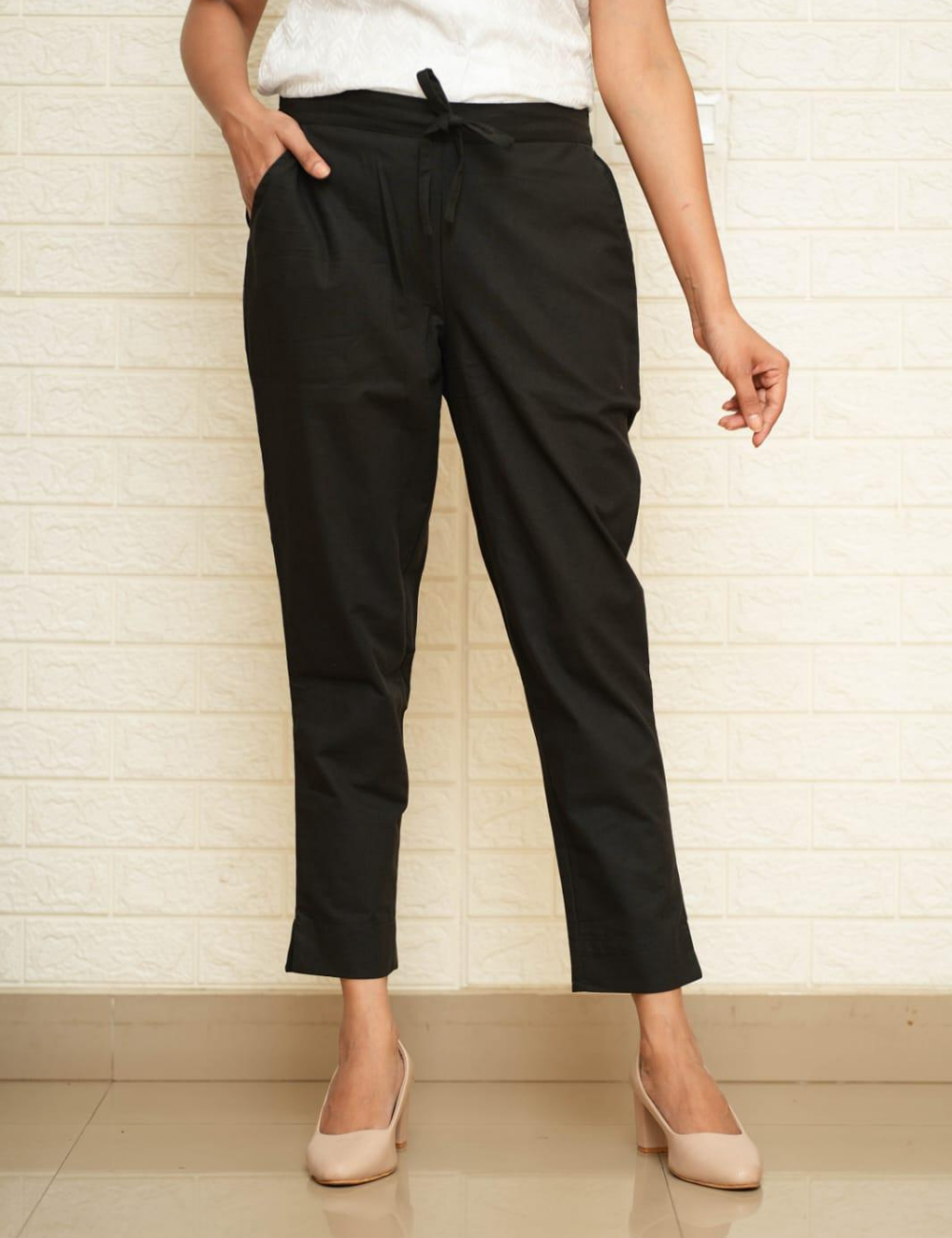 Women Black Cotton Pants