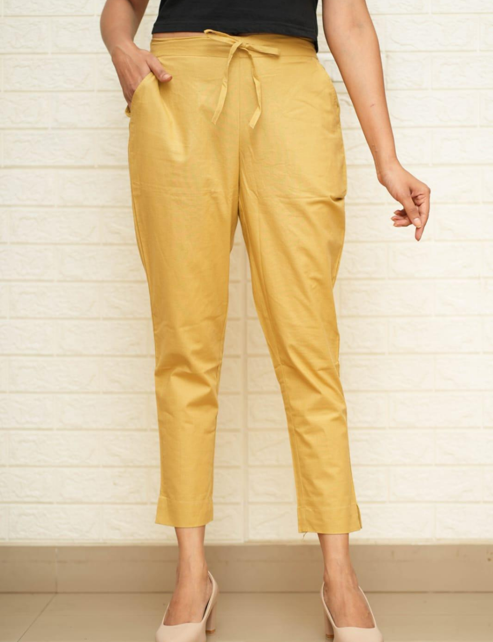 Women Gold Cotton Pant