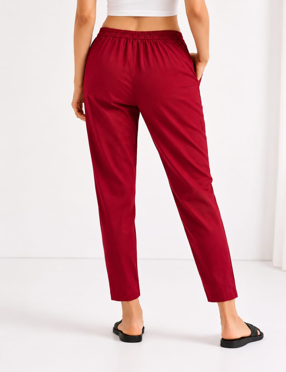 Women Maroon Cotton Straight Pant