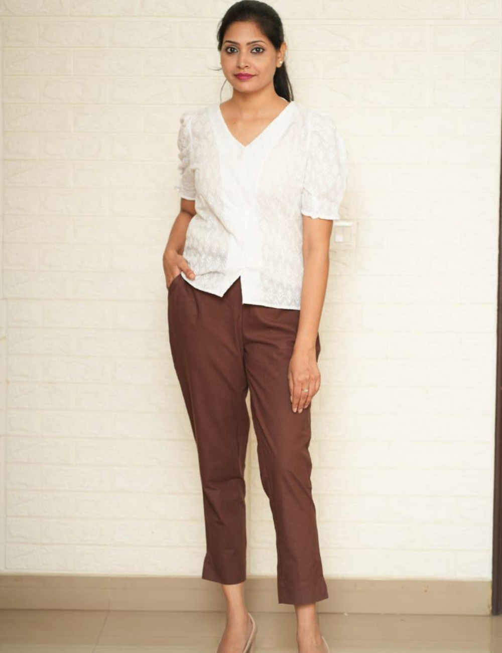 Women Brown Cotton Pant
