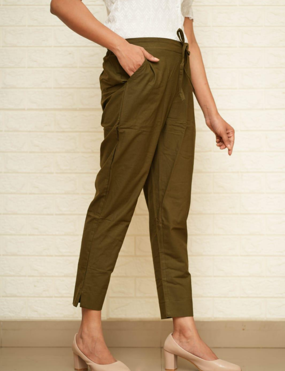 Women Olive Green Cotton Pant