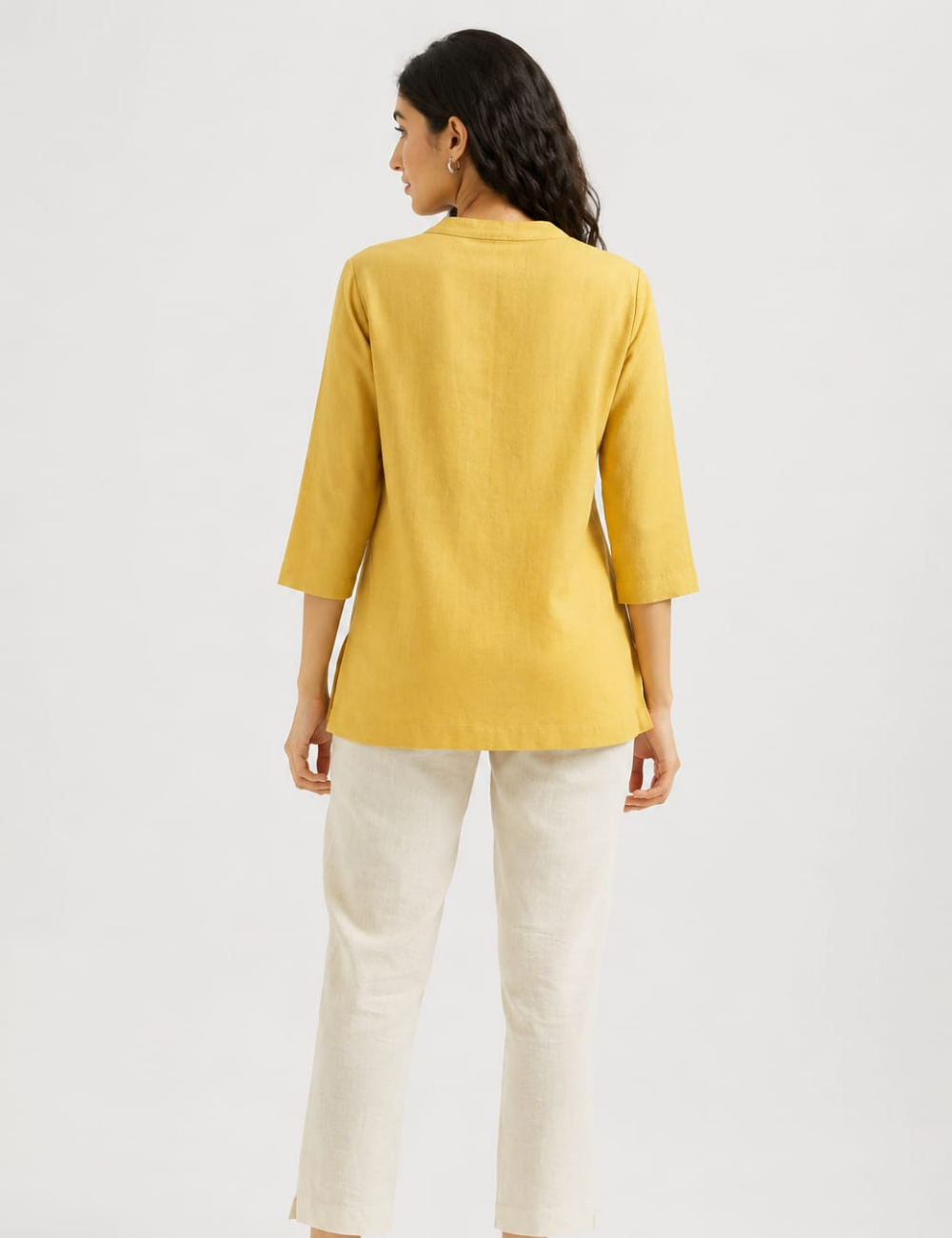 Womem Yellow Airy Linen Short Kurta