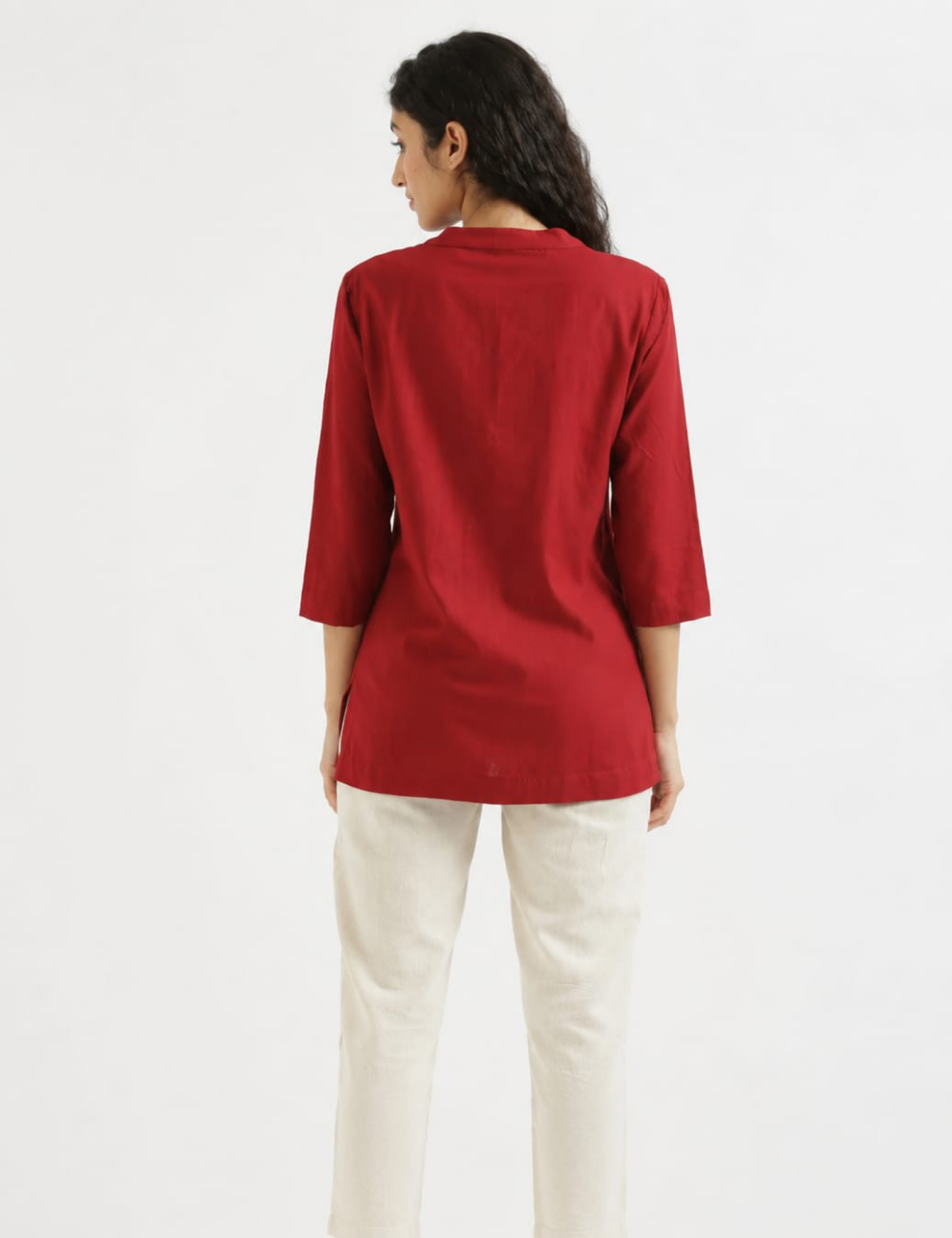 Womem Maroon  Airy Linen Short Kurta