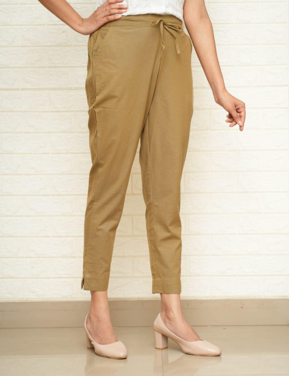 Women Khaki Cotton Pants