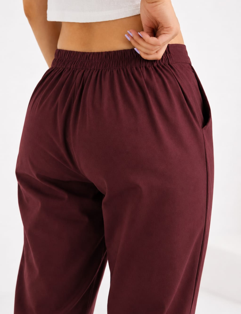 Women Wine Cotton Straight Pant