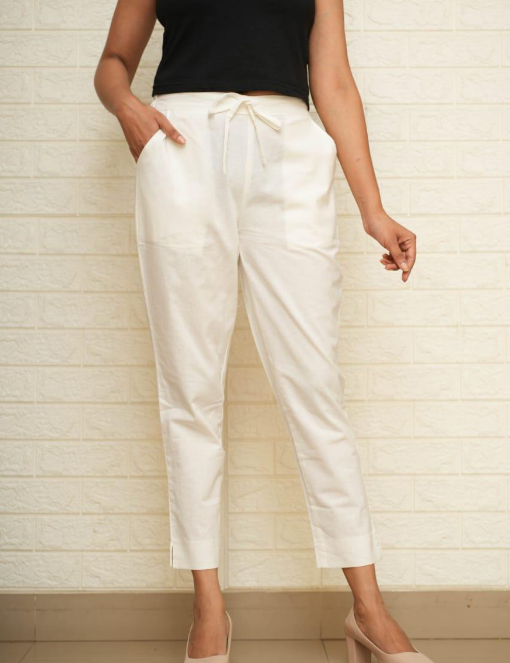 Women Off-White Cotton Pant