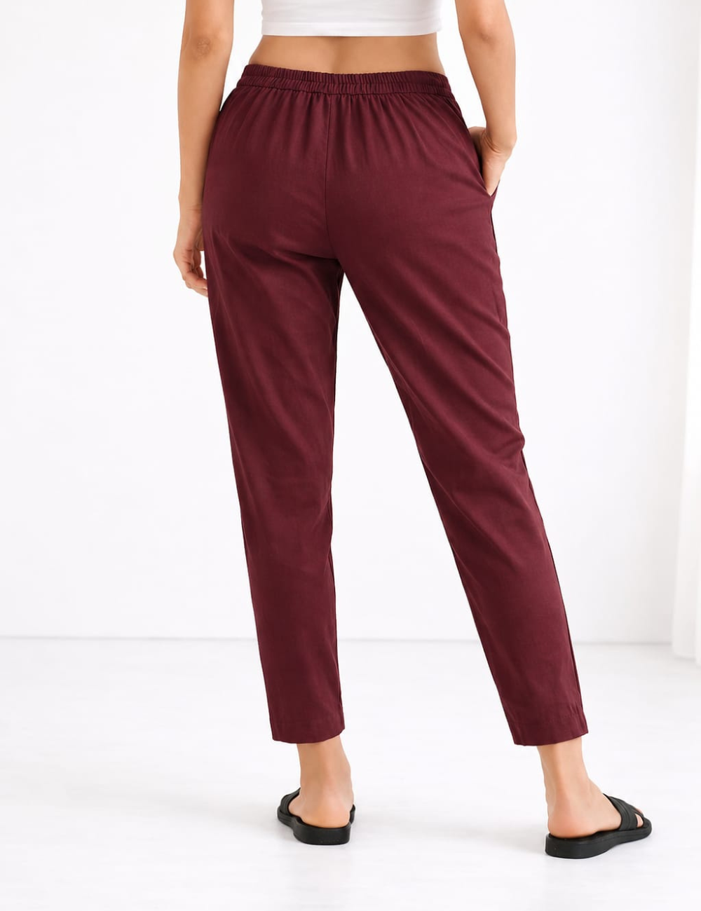 Women Wine Cotton Straight Pant