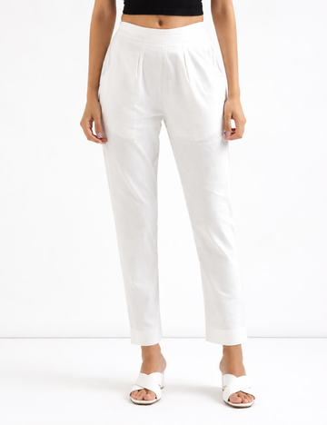 Women White Cotton Straight Pant