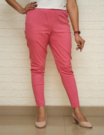 Women Onion Pink Cotton Lycra Pant