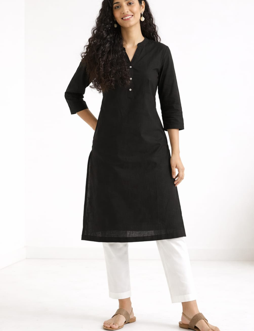 Women White Cotton Straight Pant