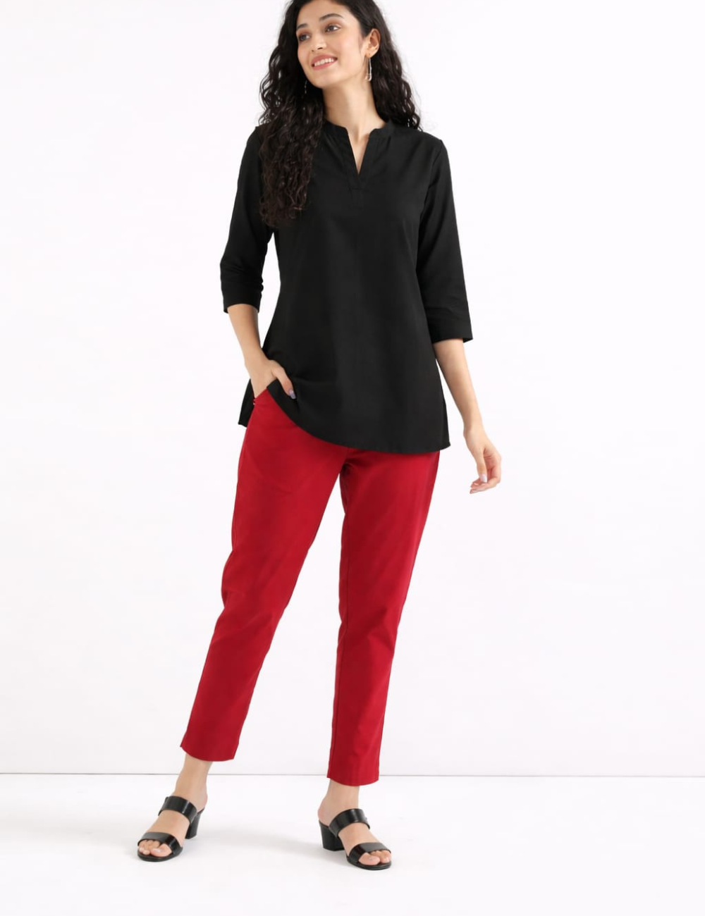 Women Maroon Cotton Straight Pant