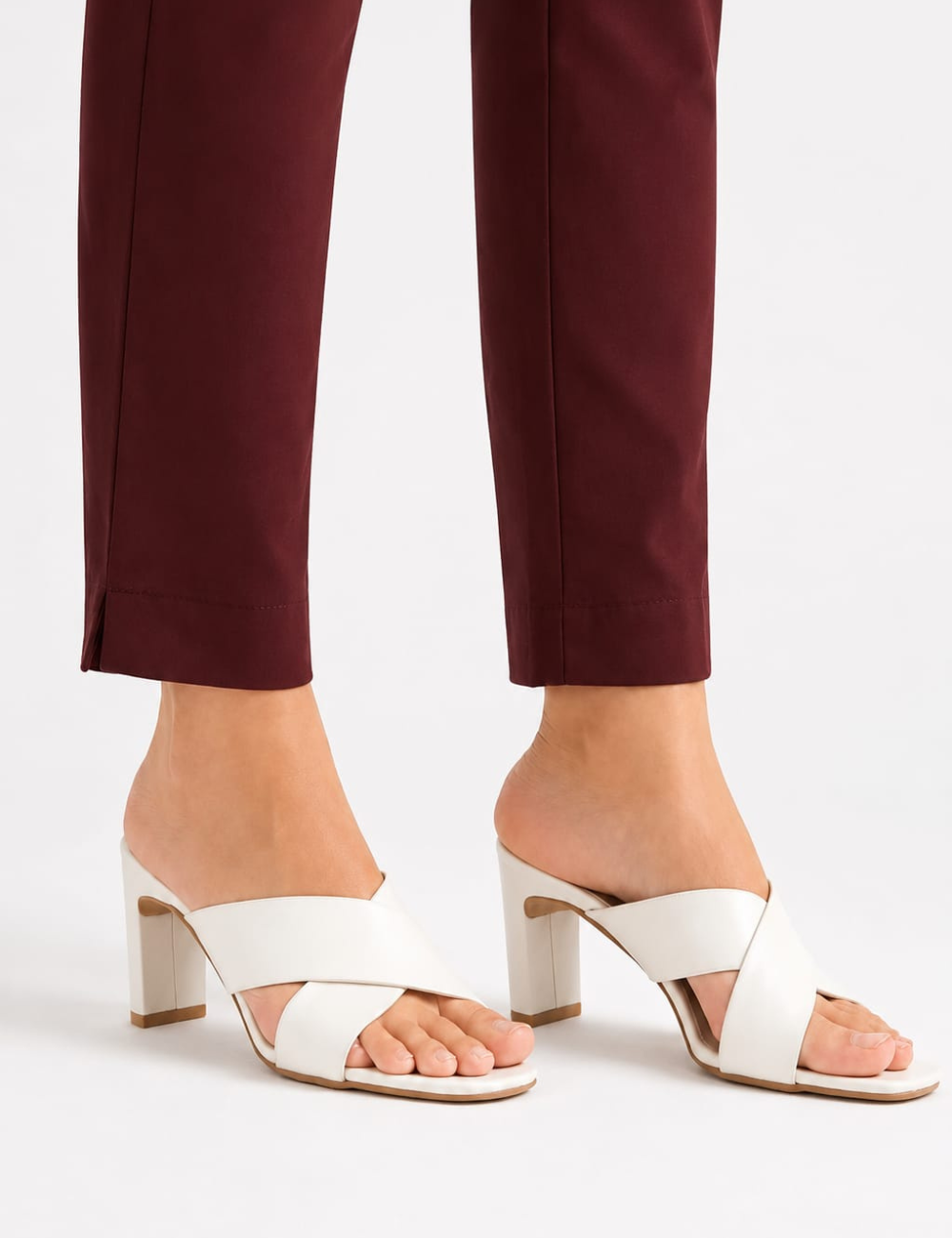 Women Wine Cotton Straight Pant