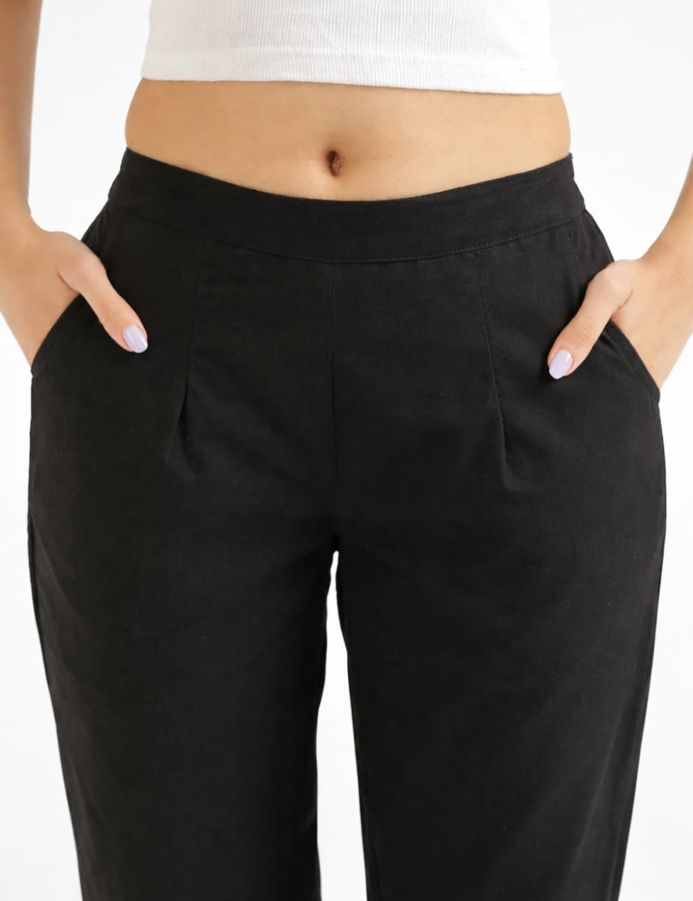 Women Black Cotton Straight Pant