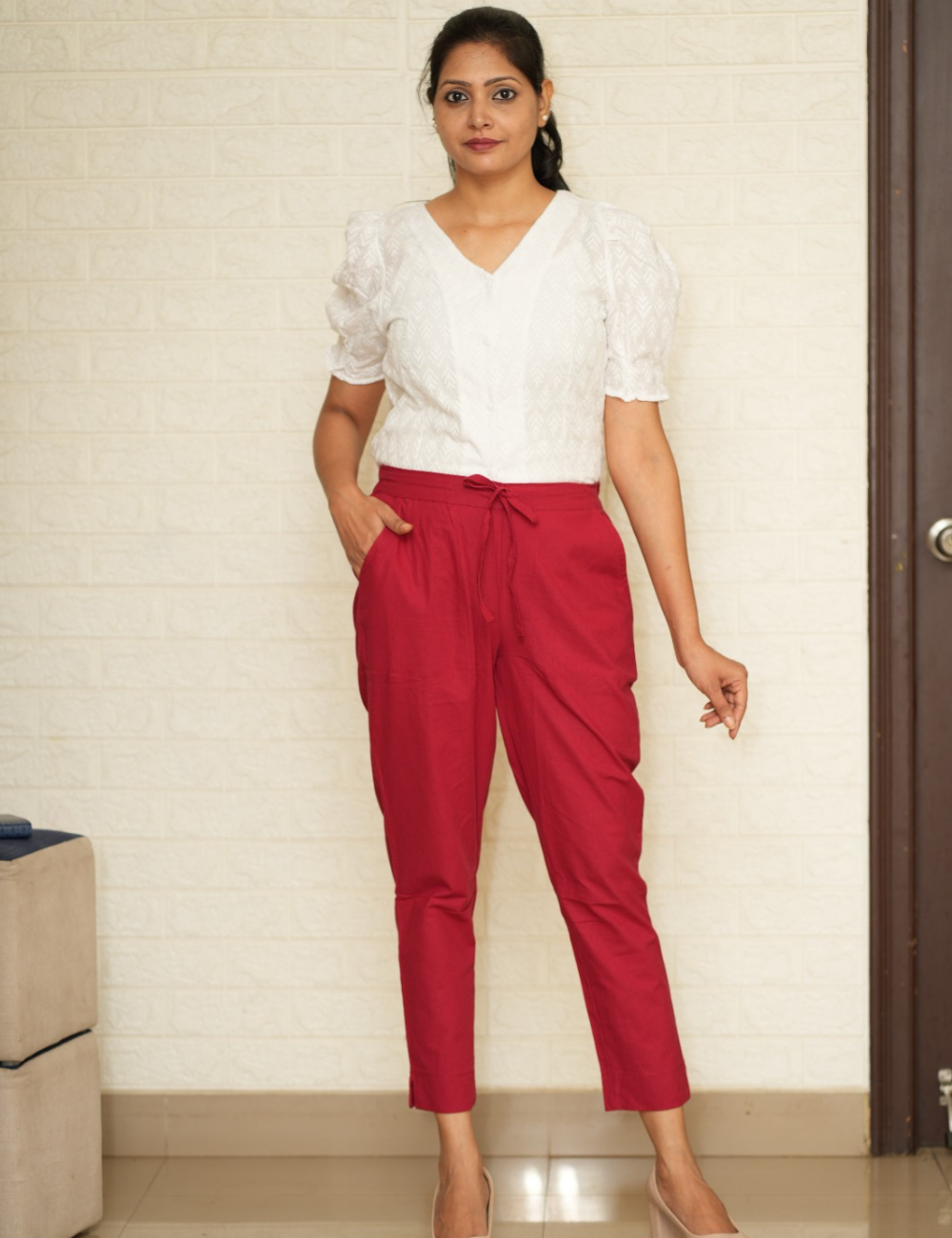 Women Red Cotton Pants