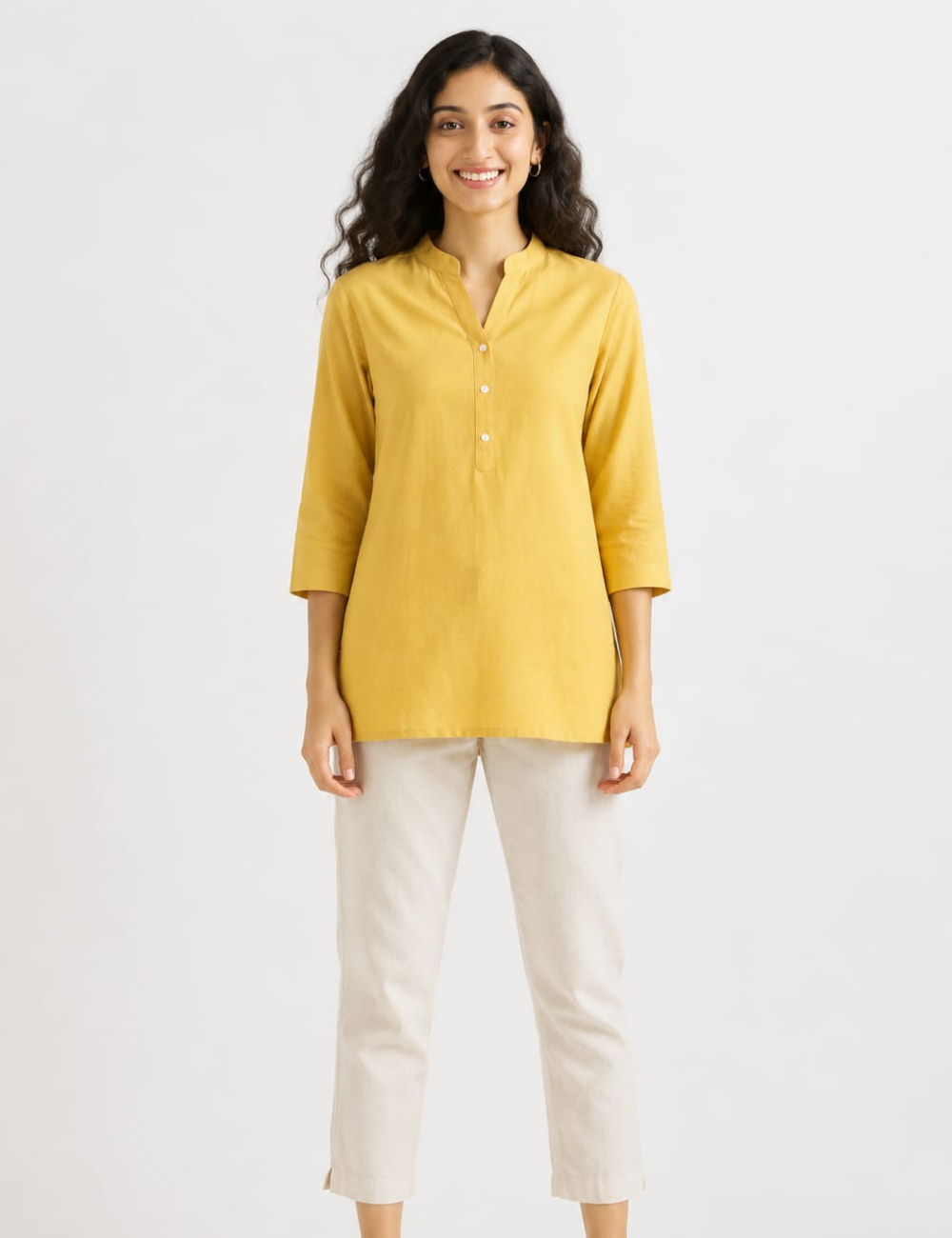 Womem Yellow Airy Linen Short Kurta