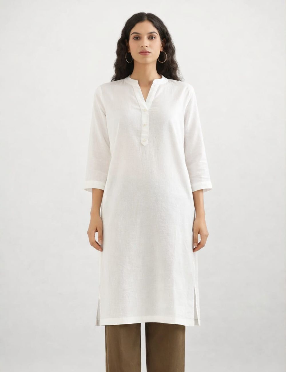 Women White Airy Linen Long Kurta