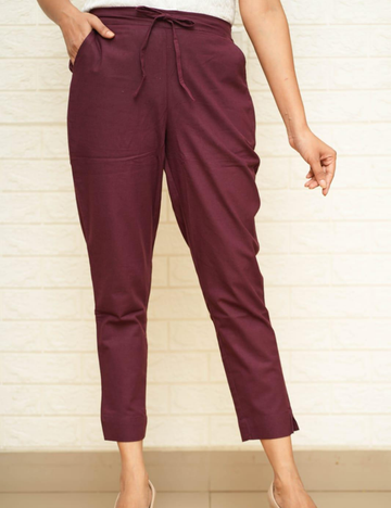 Women Wine Cotton Pants