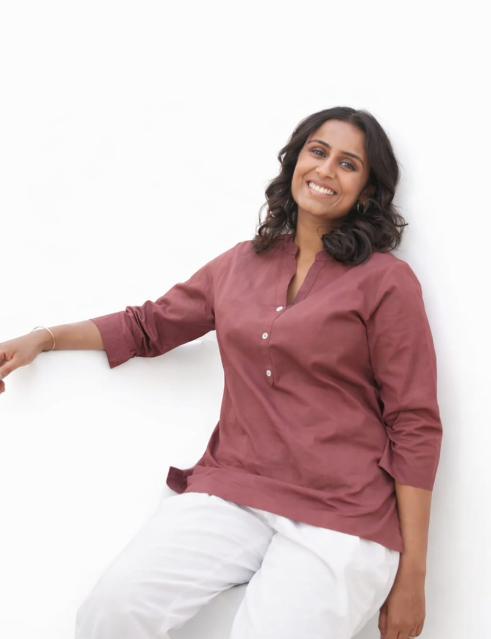 Womem Rose Toupe Airy Linen Short Kurta