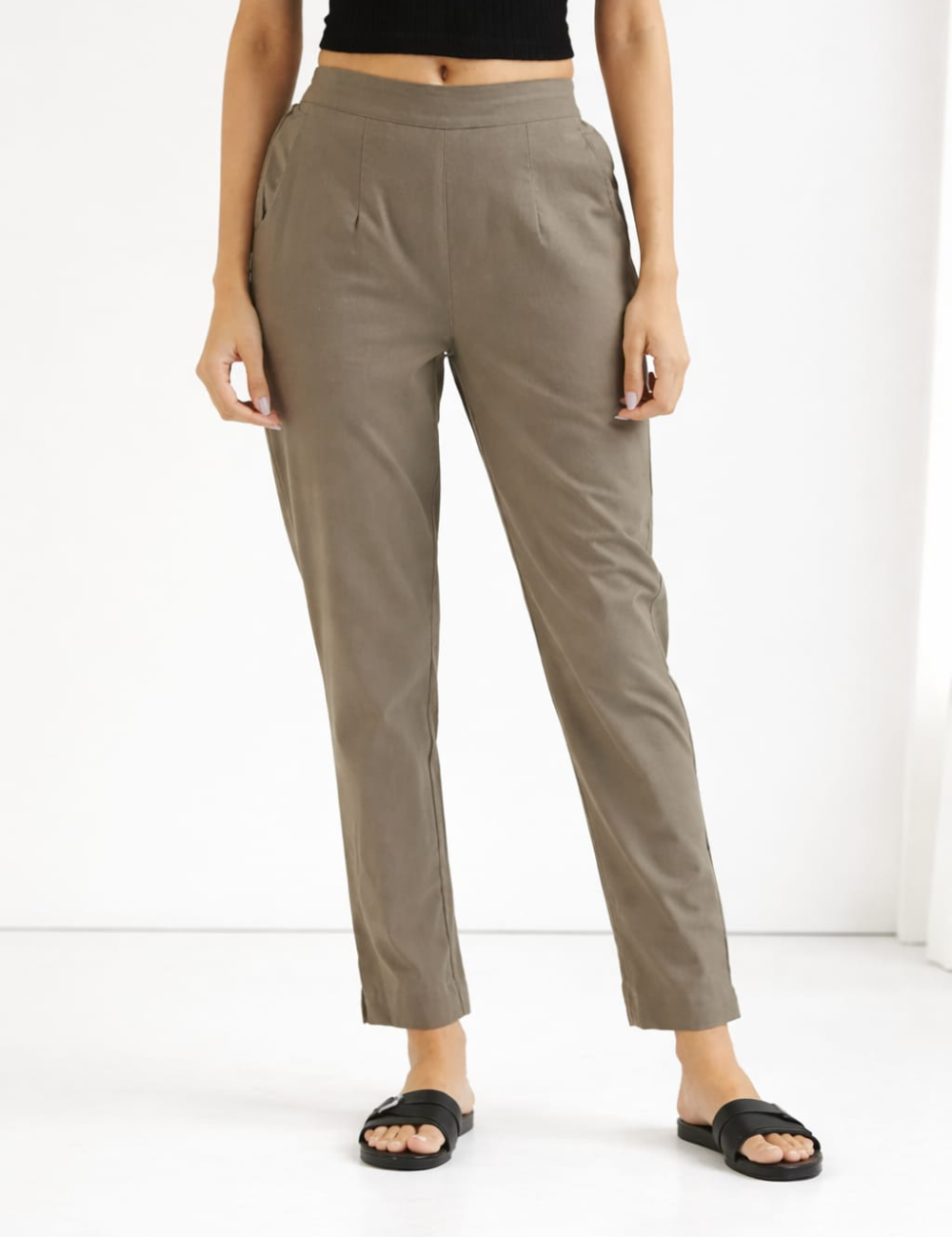 Women Grey Cotton Straight Pant