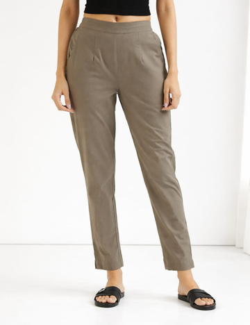 Women Grey Cotton Straight Pant