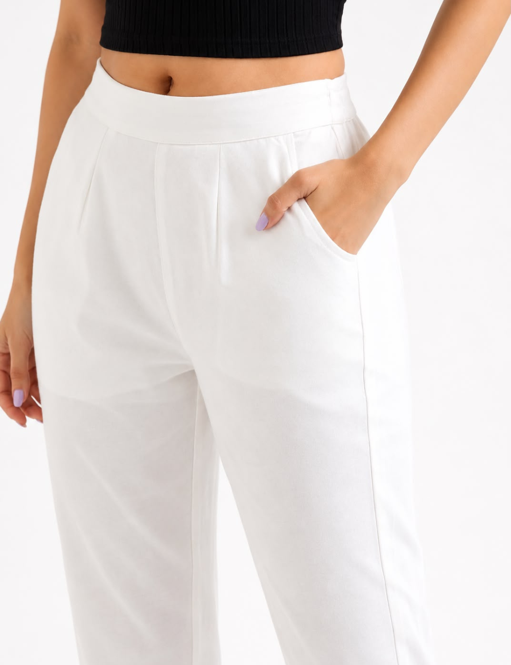 Women White Cotton Straight Pant