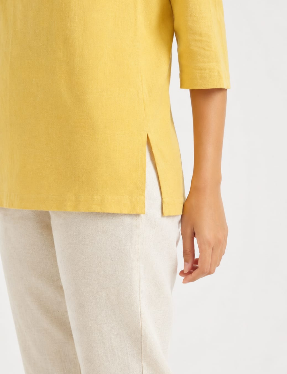 Womem Yellow Airy Linen Short Kurta