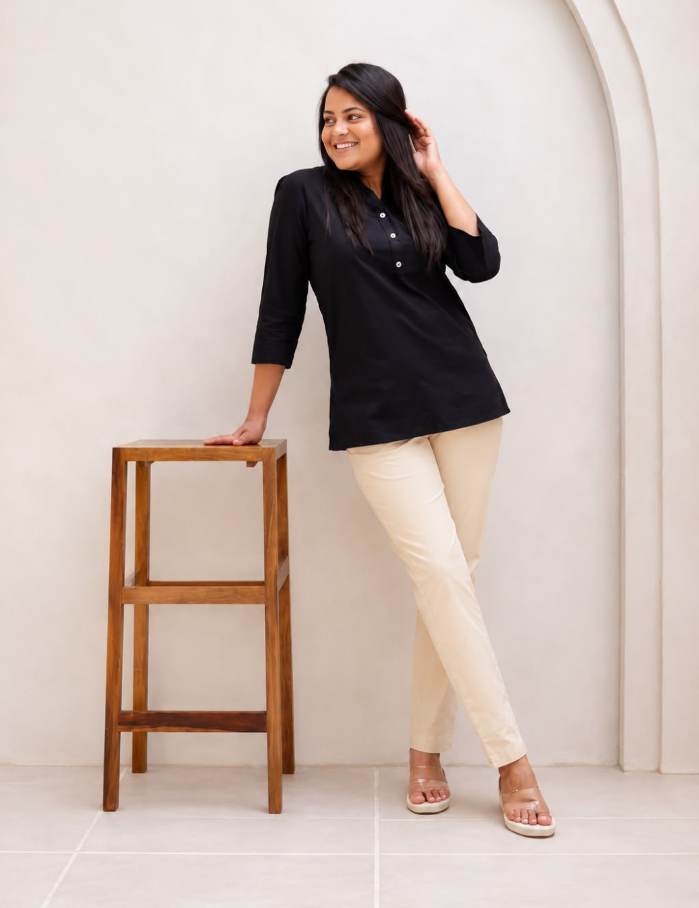 Women Beige Cotton Straight Pant
