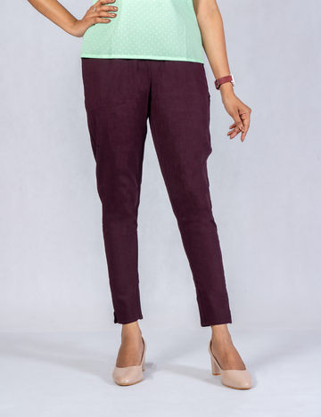 Women Wine Cotton Lycra Pant